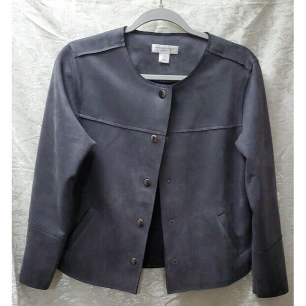 Christopher & Bank's Womens Size SMALL PETITE GREY Soft Suede Jacket‎